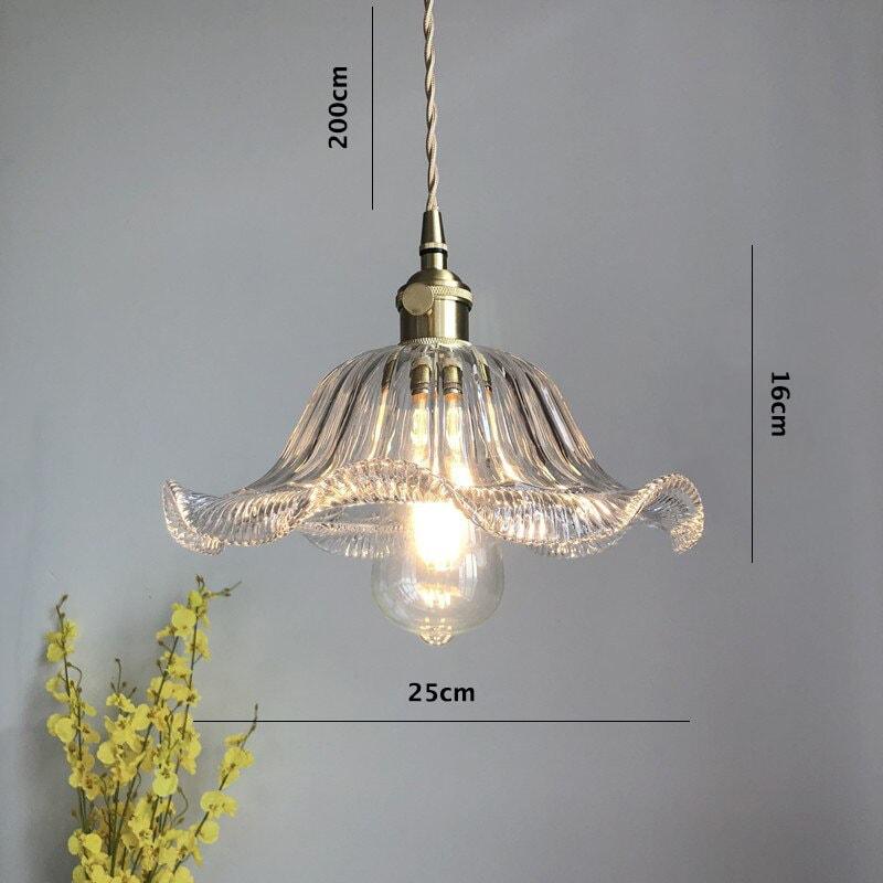 Fluted Glass Pendant LED Light with Handkerchief Lampshade in French Vintage Style - Bulb Included