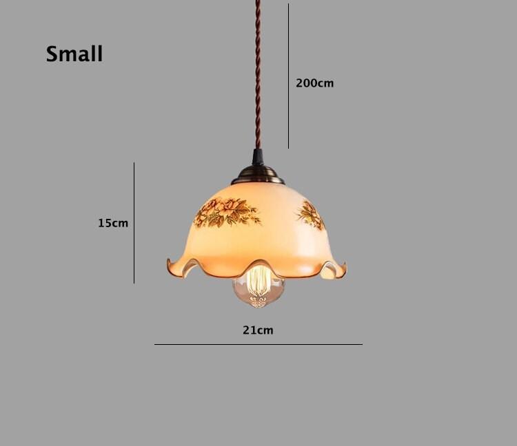 Floral Opaline Glass Pendant LED Light with Handkerchief Lampshade in French Vintage Style - Bulb Included