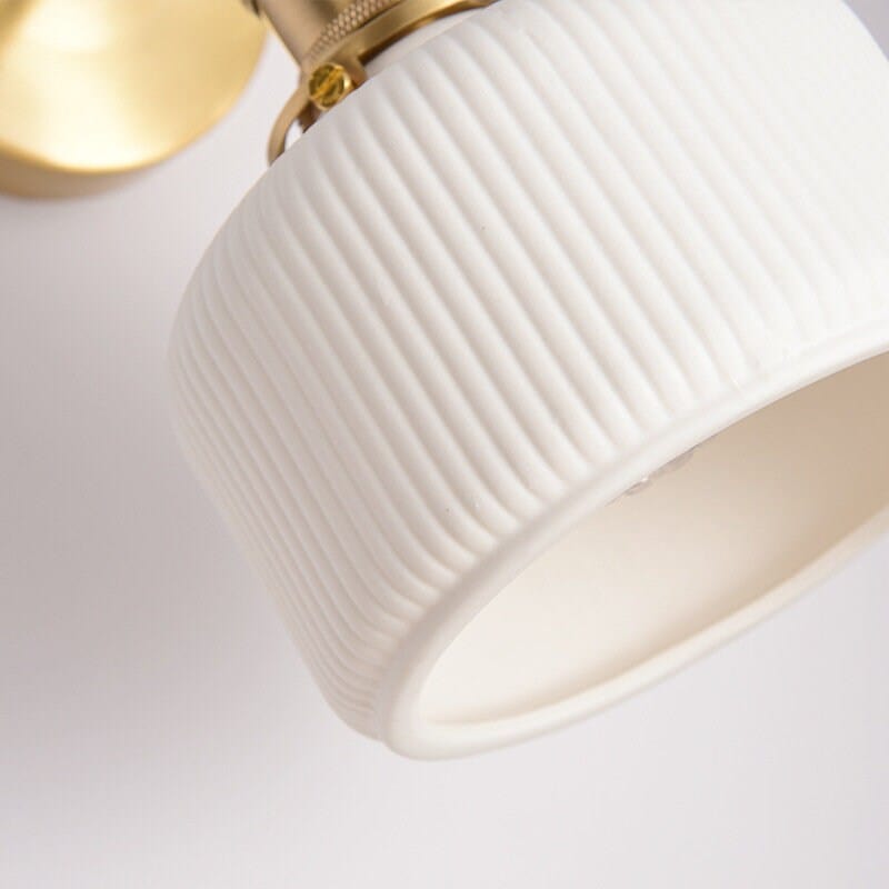 Ribbed Ceramic Wall Light in Lantern Short Cylinder Shape - Bulb Included