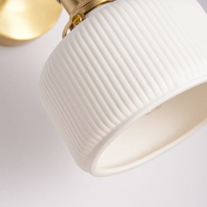 Ribbed Ceramic Wall Light in Lantern Short Cylinder Shape - Bulb Included