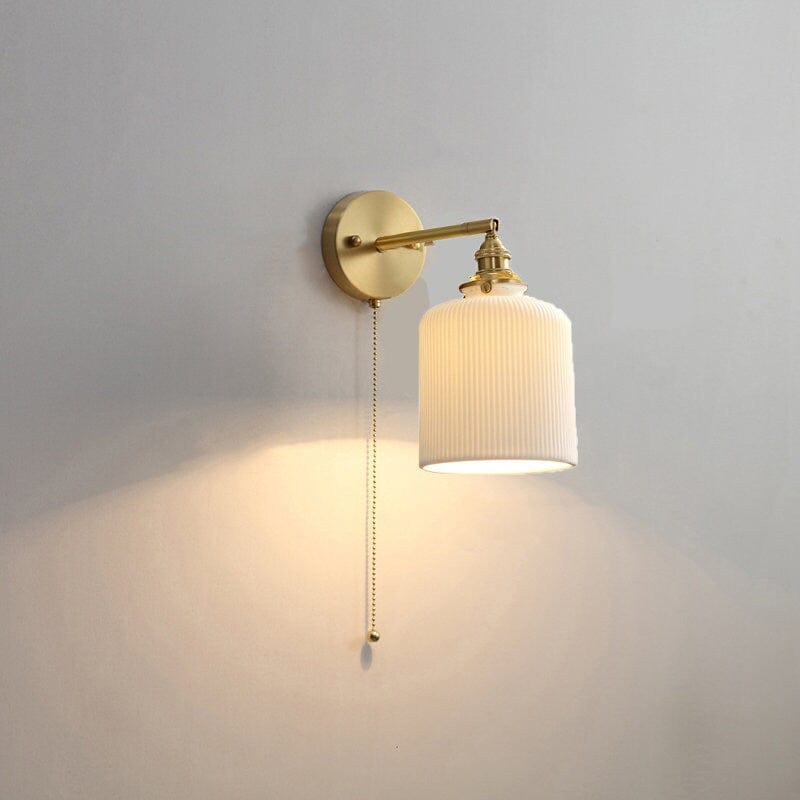 Ribbed Ceramic Wall Light in Lantern Short Cylinder Shape - Bulb Included