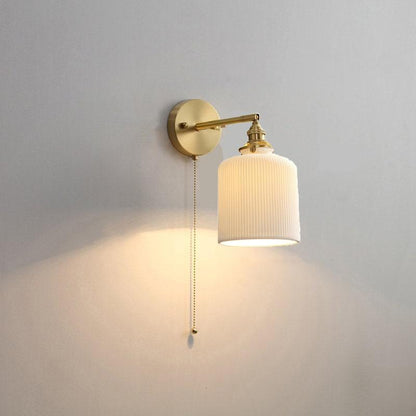 Ribbed Ceramic Wall Light in Lantern Cup Shape - Bulb Included