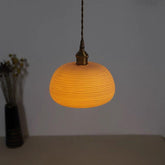 Ceramic Ribbed Pendant LED Light in Japanese Dome Shape - Bulb Included