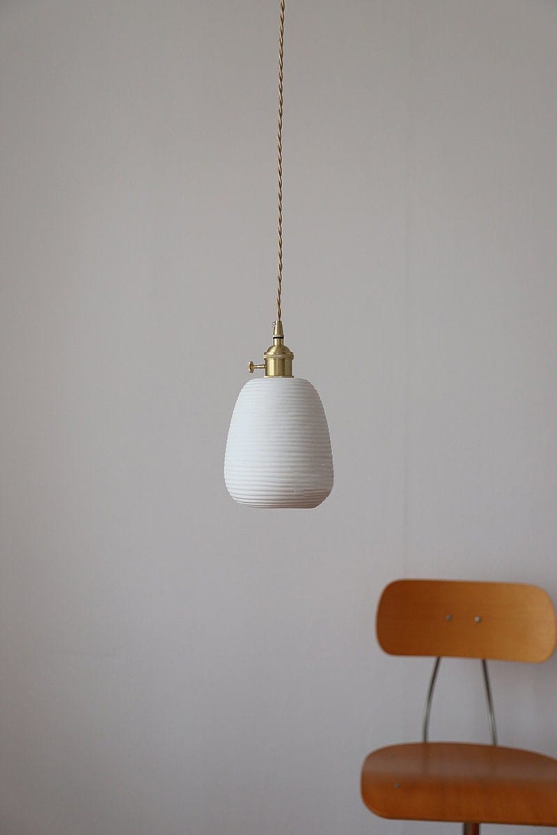 Ceramic Ribbed Pendant LED Light in Japanese Lantern Shape - Bulb Included