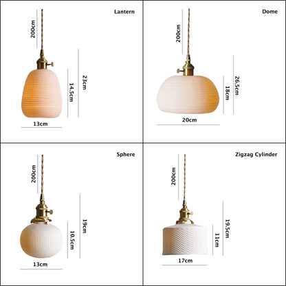 Ceramic Ribbed Pendant LED Light in Japanese Long Cylinder Shape - Bulb Included