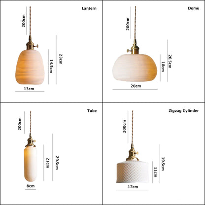 Ceramic Ribbed Pendant LED Light in Japanese Dome Shape - Bulb Included