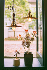 Golden Brushed Brass Pendant LED Light in Pleated Tutu Shape - Bulb Included