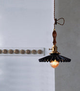 Glazed Ceramic Pendant LED Light in Pleated Tutu Shape - Bulb Included