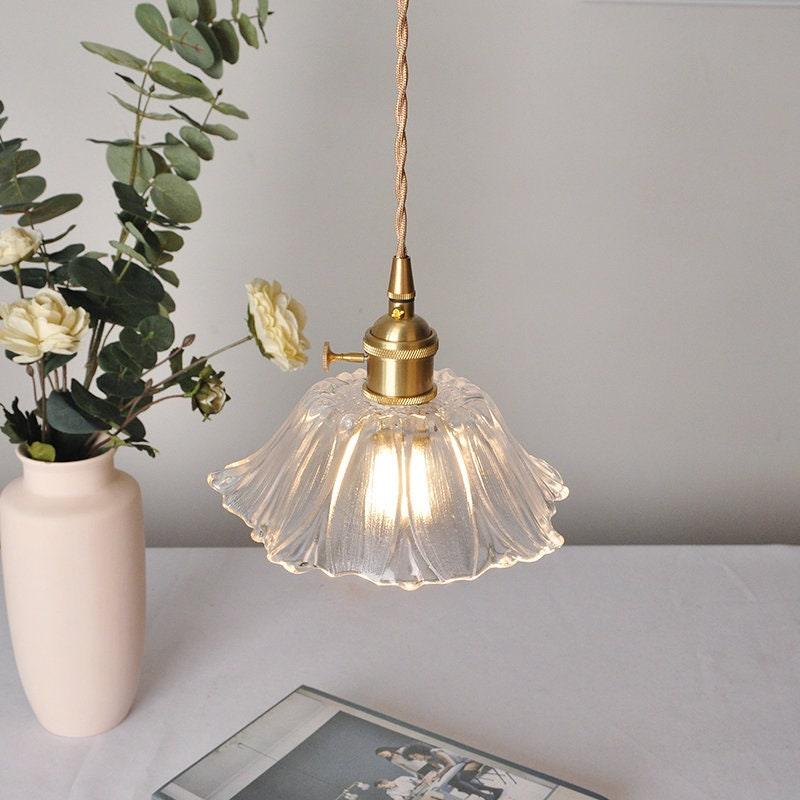 Frosted Glass Camellia Flower Pendant LED Light in Vintage Style - Bulb Included