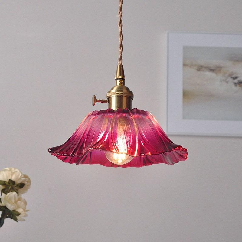 Frosted Glass Camellia Flower Pendant LED Light in Vintage Style - Bulb Included