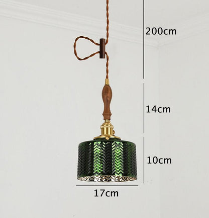 Shiny Green Glass Cylinder Pendant LED Light in Art Deco Style - Bulb Included