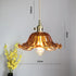 Fluted Glass Pendant LED Light with Handkerchief Lampshade in French Vintage Style - Bulb Included