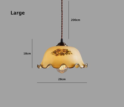 Floral Opaline Glass Pendant LED Light with Handkerchief Lampshade in French Vintage Style - Bulb Included