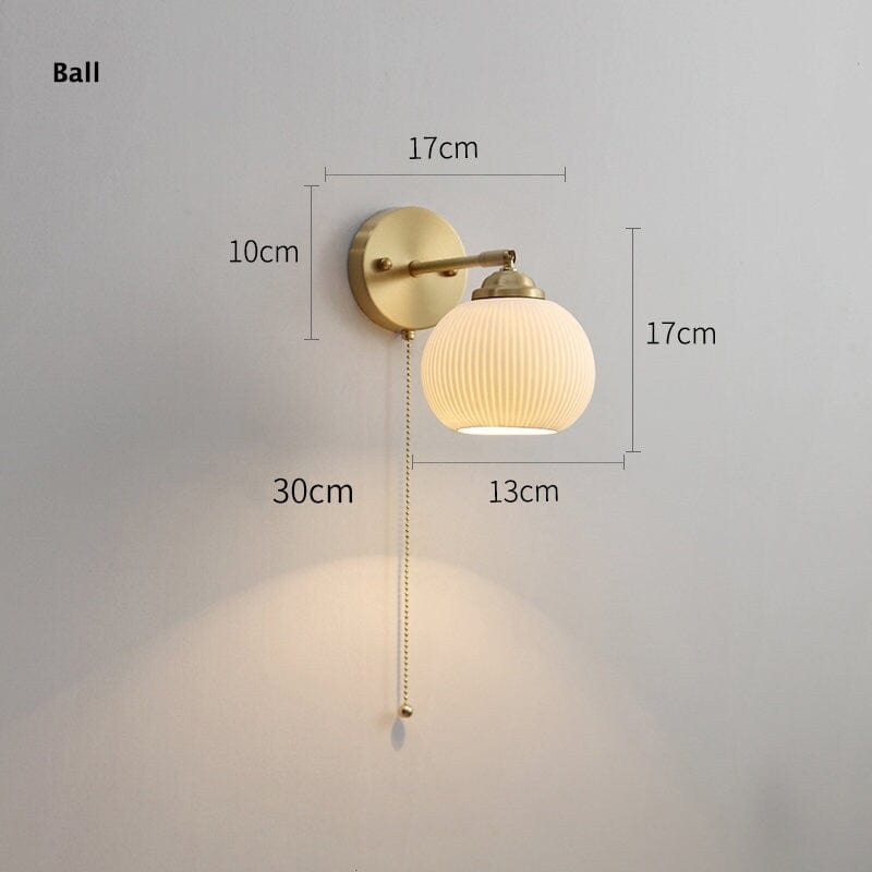 Ribbed Ceramic Wall Light in Lantern Ball Shape - Bulb Included