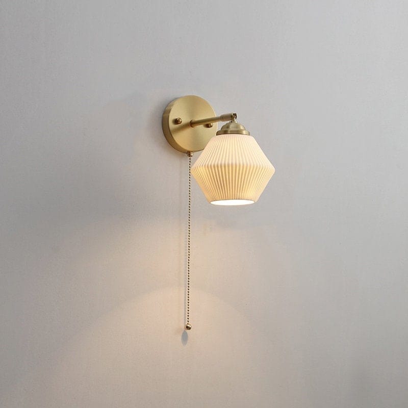 Ribbed Ceramic Wall Light in Lantern Diamond Shape - Bulb Included