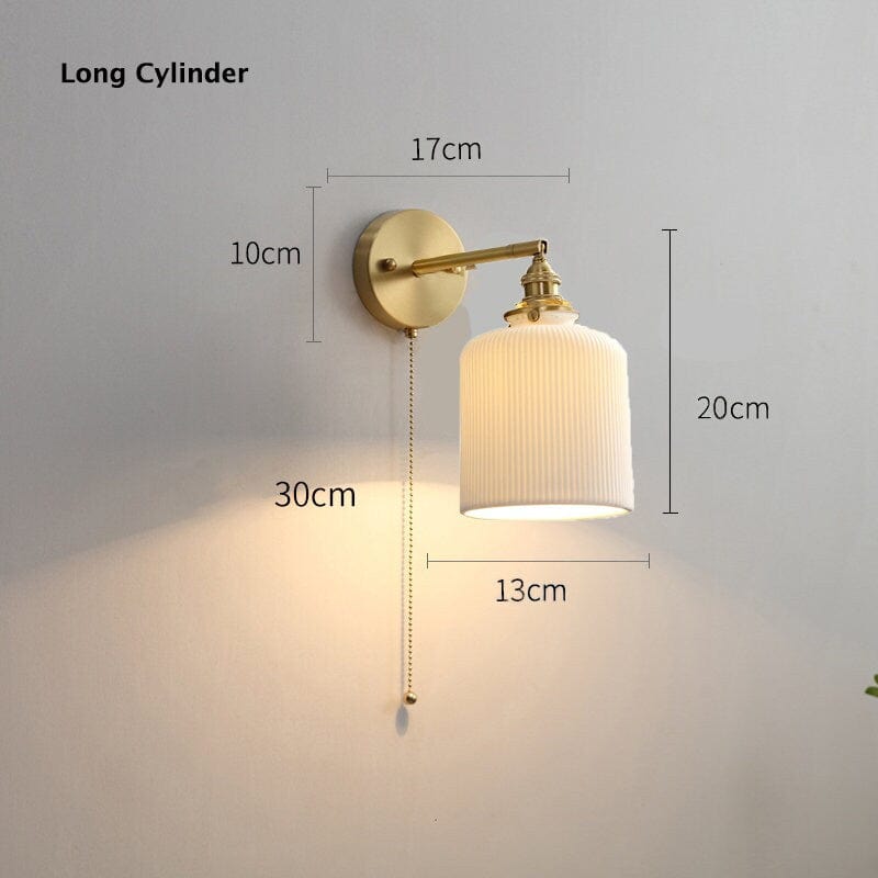 Ribbed Ceramic Wall Light in Lantern Long Cylinder Shape - Bulb Included