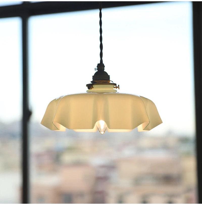 Opaline Glass Pendant LED Light with Handkerchief Lampshade in Pastel Colours - Bulb Included