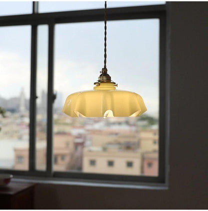 Opaline Glass Pendant LED Light with Handkerchief Lampshade in Pastel Colours - Bulb Included