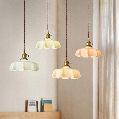 Opaline Glass Pendant LED Light with Handkerchief Lampshade in Pastel Colours - Bulb Included