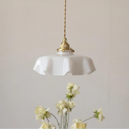 Opaline Glass Pendant LED Light with Handkerchief Lampshade in Pastel Colours - Bulb Included