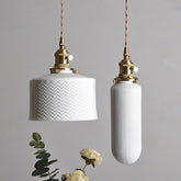 Ceramic Ribbed Pendant LED Light in Japanese Tube Shape - Bulb Included