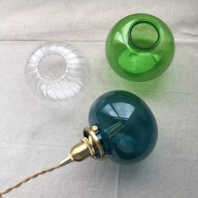 Handmade Blue Glass Ball Pendant LED Light in Vintage Style - Bulb Included