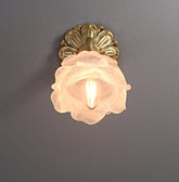 Frosted Layered Glass Flower Wall Light with Brushed Brass Carved Flower Lamp Fixture - Bulb Included