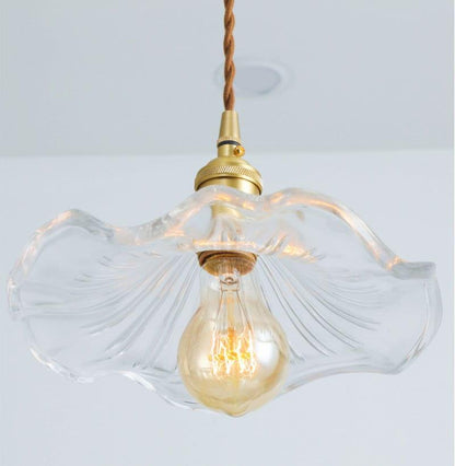 Glass Hibiscus Flower Pendant LED Light in Vintage Style - Bulb Included