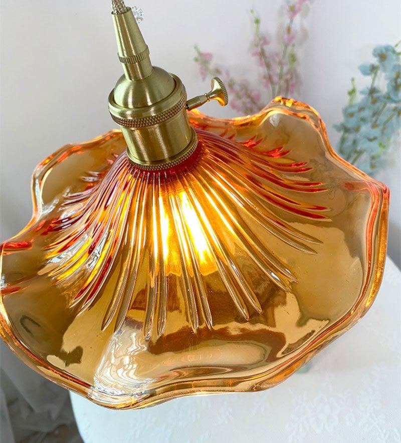 Glass Hibiscus Flower Pendant LED Light in Vintage Style - Bulb Included