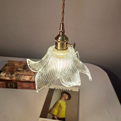 Glass Lily Flower Pendant LED Light in Vintage Style - Bulb Included