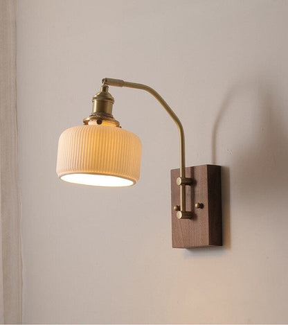 Ceramic LED Wall Lamp with Black Walnut Wood Lamp Fixture in Vintage Style