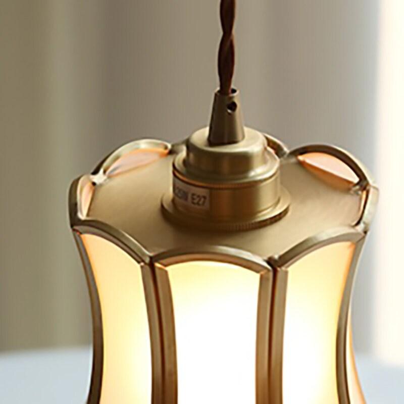 Frosted Glass Pendant LED Light with Brass Frame in Vintage Style - Bulb Included