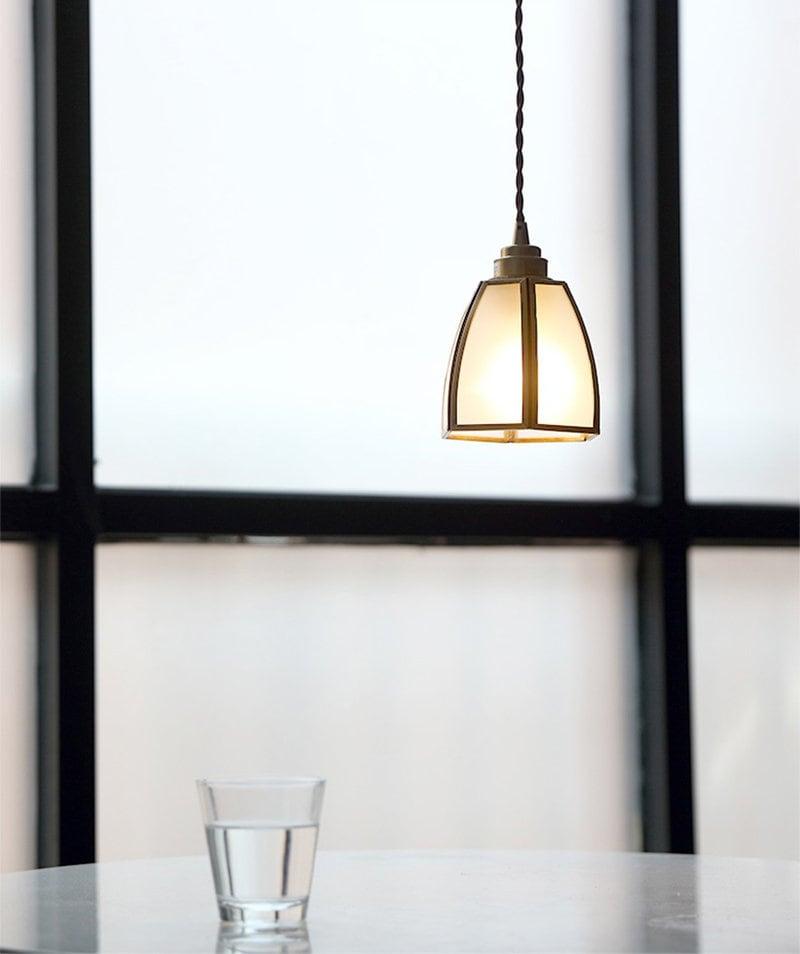 Frosted Glass Pendant LED Light with Brass Frame in Vintage Style - Bulb Included