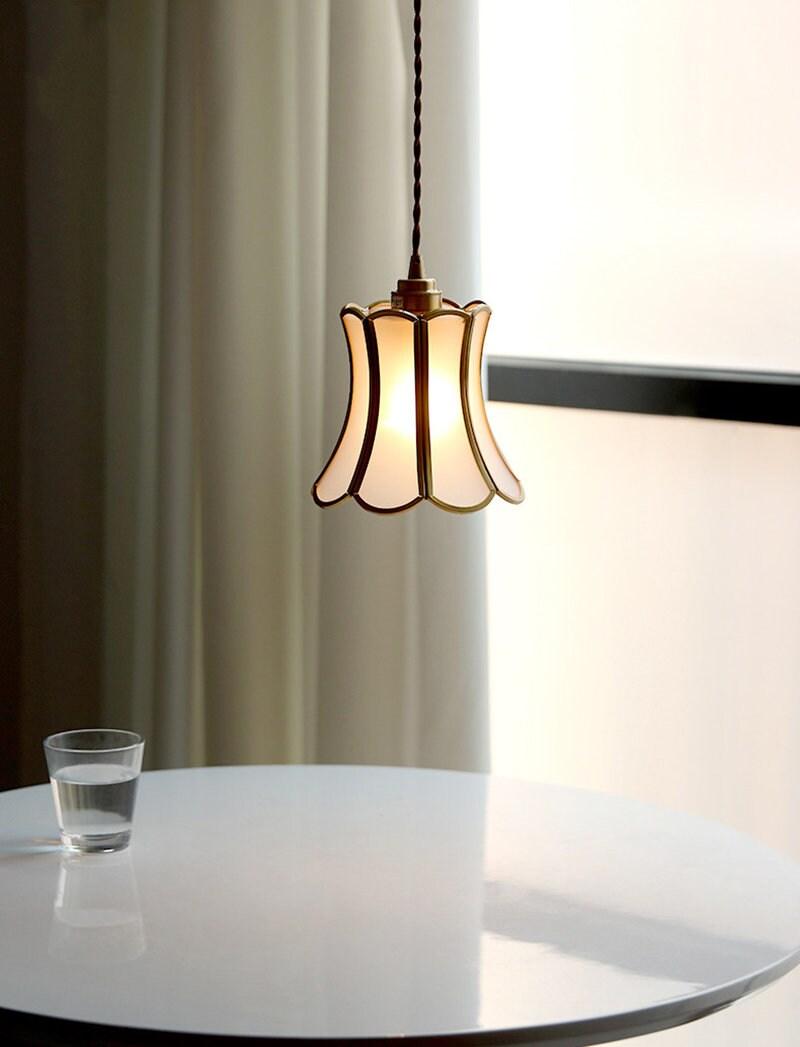 Frosted Glass Pendant LED Light with Brass Frame in Vintage Style - Bulb Included
