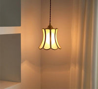 Frosted Glass Pendant LED Light with Brass Frame in Vintage Style - Bulb Included