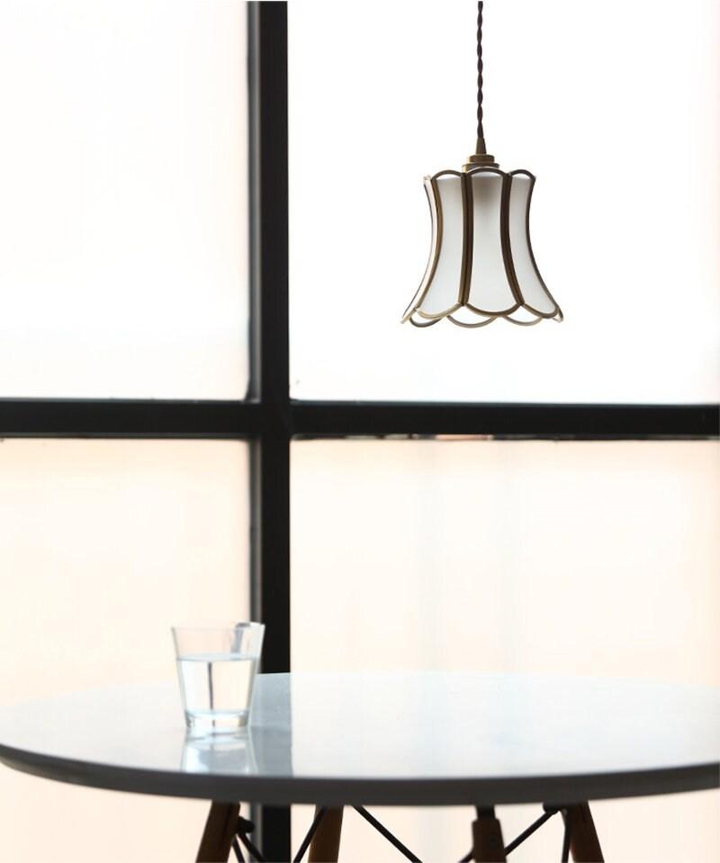 Frosted Glass Pendant LED Light with Brass Frame in Vintage Style - Bulb Included