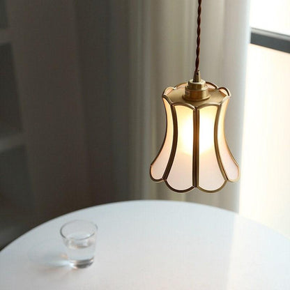 Frosted Glass Pendant LED Light with Brass Frame in Vintage Style - Bulb Included