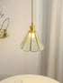 Patterned Glass Pendant LED Light with Golden Brass Frame in Vintage Style - Bulb Included