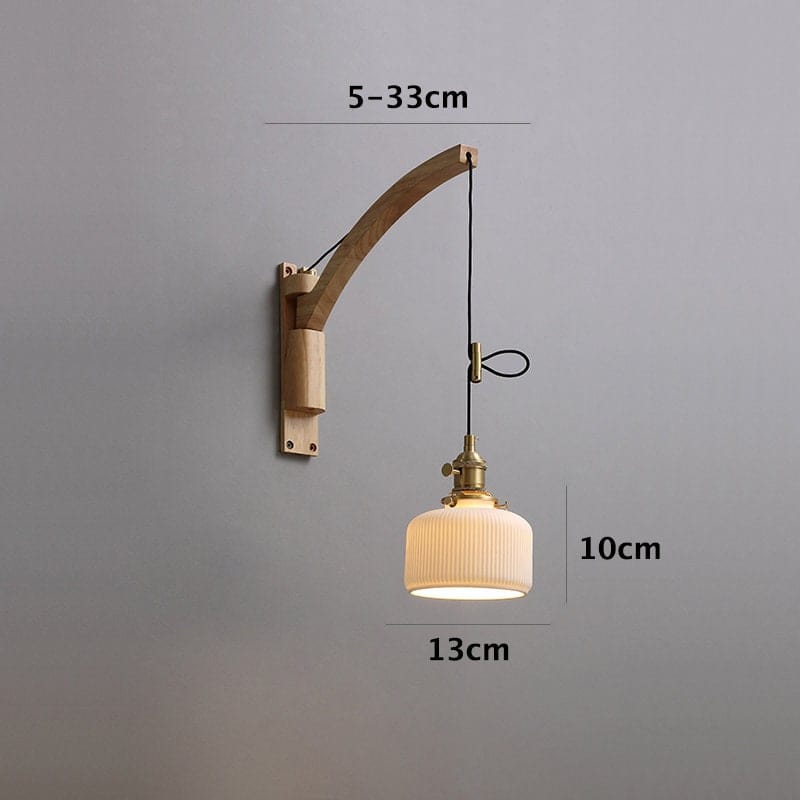 Ceramic LED Wall Lamp with Wood Lamp Hanger in Scandinavian Style