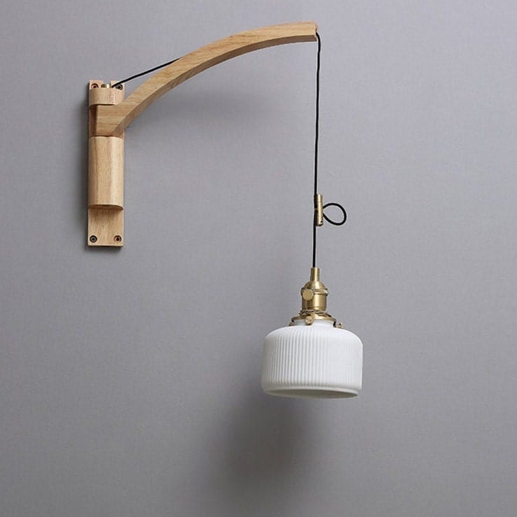 Ceramic LED Wall Lamp with Wood Lamp Hanger in Scandinavian Style