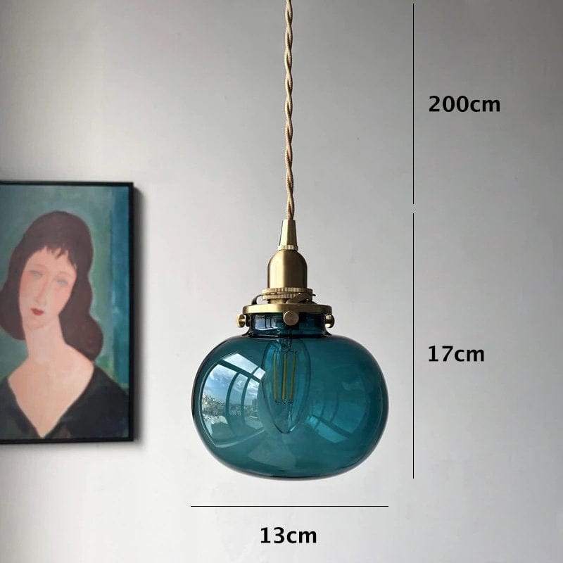 Handmade Blue Glass Ball Pendant LED Light in Vintage Style - Bulb Included