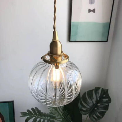 Handmade Clear Glass Ball Pendant LED Light in Vintage Style - Bulb Included