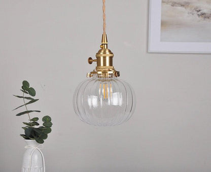 Handmade Clear Glass Ball Pendant LED Light in Vintage Style - Bulb Included