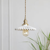 Glazed Ceramic Pendant LED Light in Pleated Tutu Shape - Bulb Included