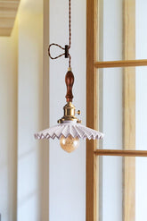 Glazed Ceramic Pendant LED Light in Pleated Tutu Shape - Bulb Included