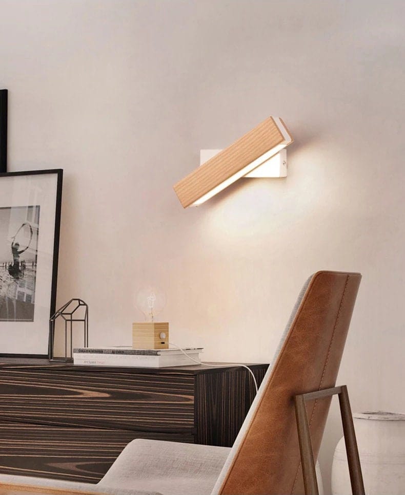 Nordic Ash Wood Rotatable Bedside LED Wall Lamp