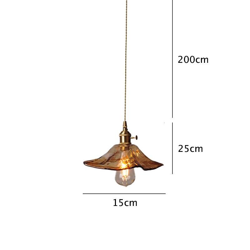 Tea Coloured Glass Pendant LED Light with Handkerchief Lampshade in Vintage Style - Bulb Included