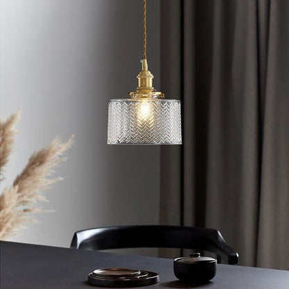 Glass Zigzag Cylinder Pendant LED Light in Vintage Style - Bulb Included