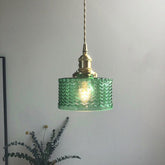 Glass Zigzag Cylinder Pendant LED Light in Vintage Style - Bulb Included