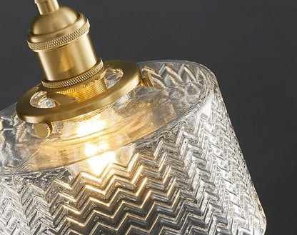 Glass Zigzag Cylinder Pendant LED Light in Vintage Style - Bulb Included